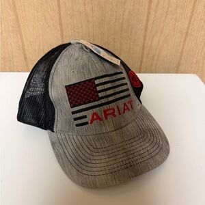 Ariat American Flag Mesh Trucker Hat Gray Black Snapback Cap